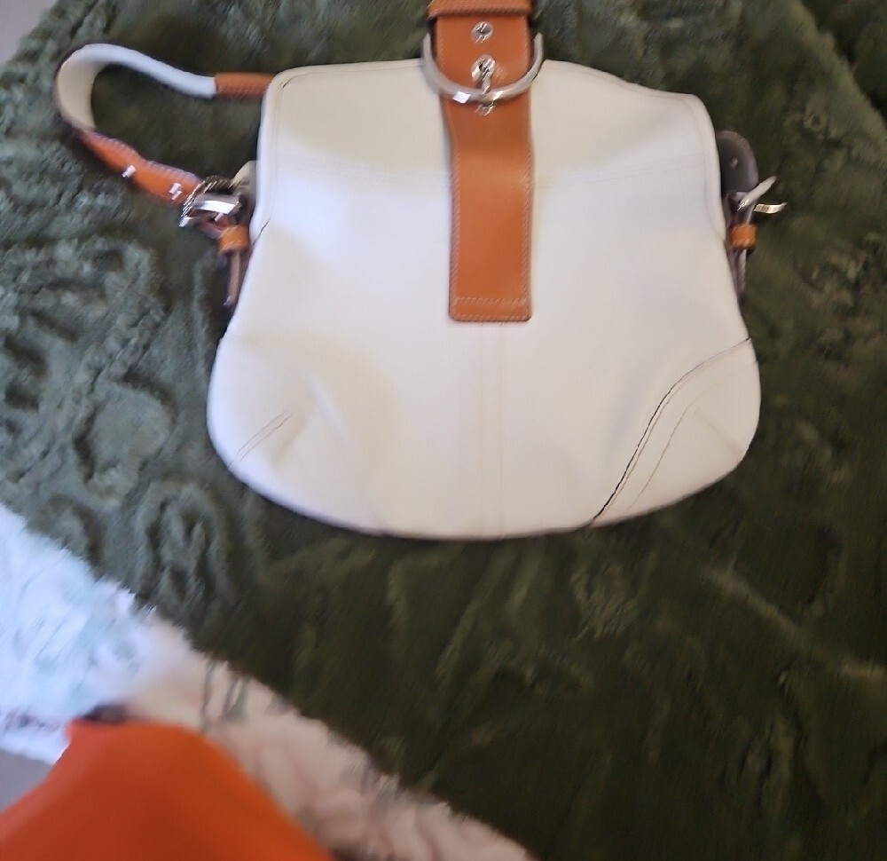 Coach White and Tan Shoulder Bag with Buckle Accent - Picture 4 of 9